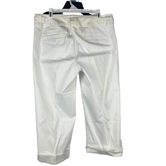 Gitano Womens Cuffed Capris White Size 14 Cotton Blend Button Accent Pants - Picture 7 of 8